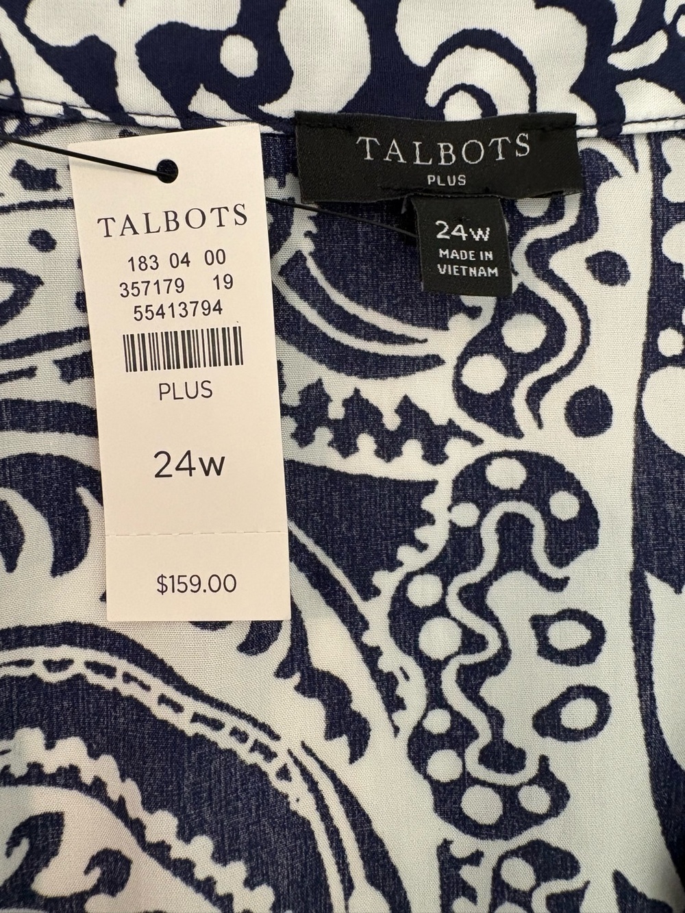 Talbots Plus 24W Cotton Shirt Dress NWT Navy Paisley Button Front Belted - Picture 6 of 7